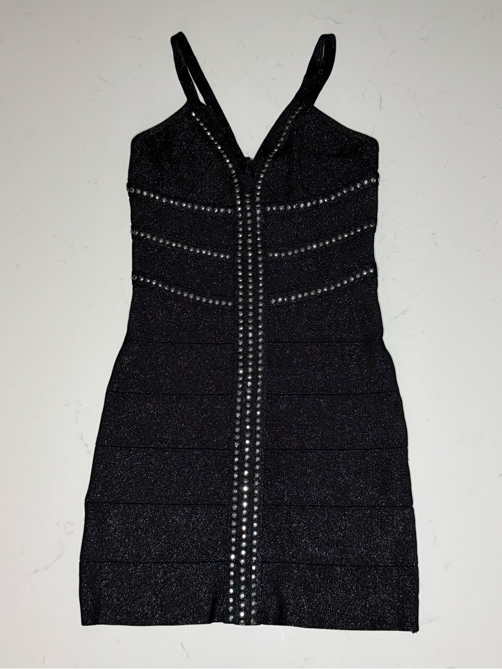 Vintage Bebe Black Studded V-Neck Bodycon Dress